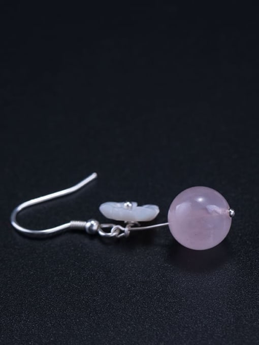 SILVER MI 925 Sterling Silver Pink Crystal Shell Flower Vintage Hook Earring 3