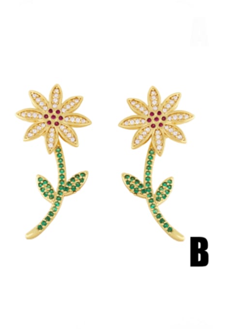 B Brass Cubic Zirconia Flower Cute Stud Earring