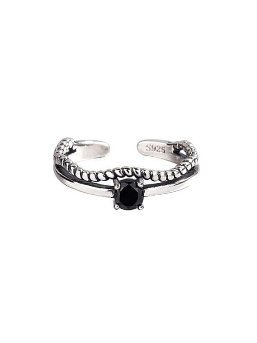 HAHN 925 Sterling Silver Cubic Zirconia Irregular Vintage Double twist black diamond  Midi Ring