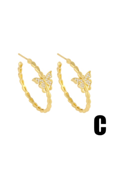 C Brass Cubic Zirconia Star Vintage Hoop Earring