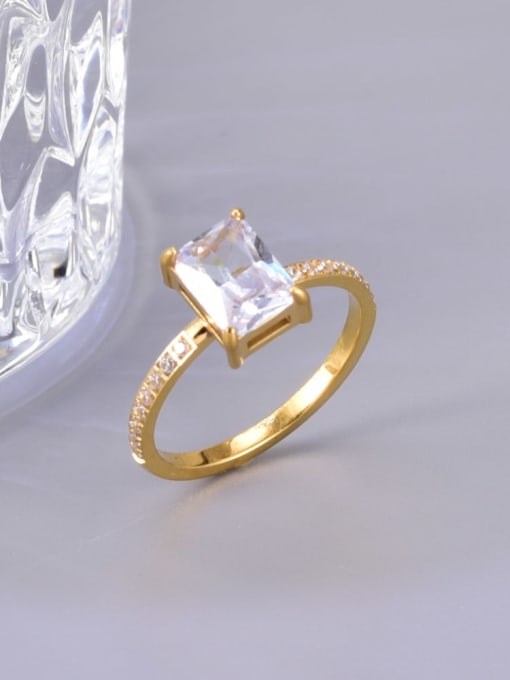 18K Gold Titanium Steel Glass Stone Square Minimalist Band Ring