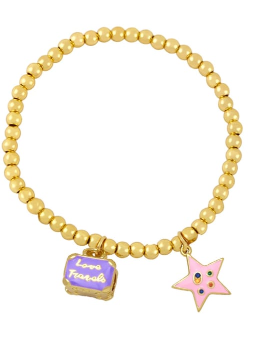 Purple pink Brass Multi Color Enamel Star Vintage Beaded Bracelet