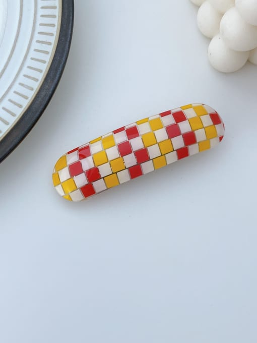 Red and yellow grid 8.5cm Cellulose Acetate Minimalist Geometric Alloy Hair Barrette