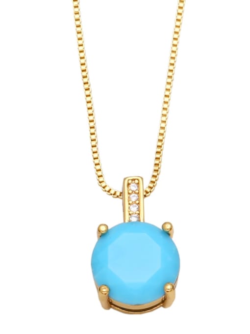 Blue pine Brass Glass Stone Round Vintage Necklace