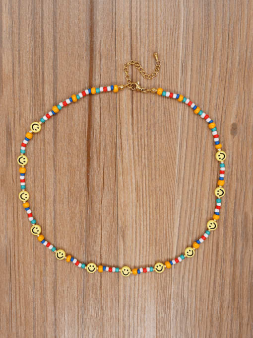 GZ N210023A Multi Color Glass beads Smiley Bohemia Handmade Beaded Necklace