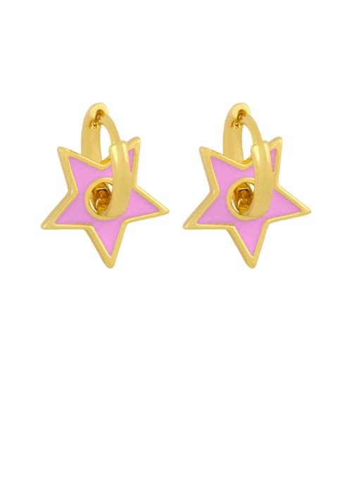 Pink Brass Enamel Star Hip Hop Huggie Earring