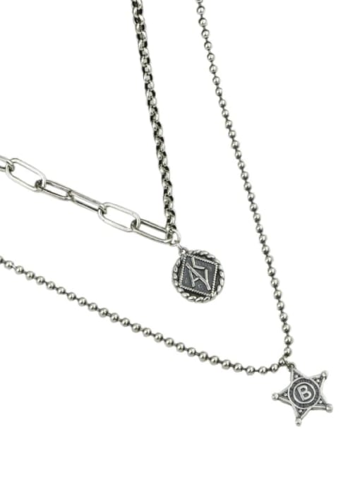 SHUI Vintage Sterling Silver With Antique Silver Plated Trendy Geometric Multi Strand Necklaces 3