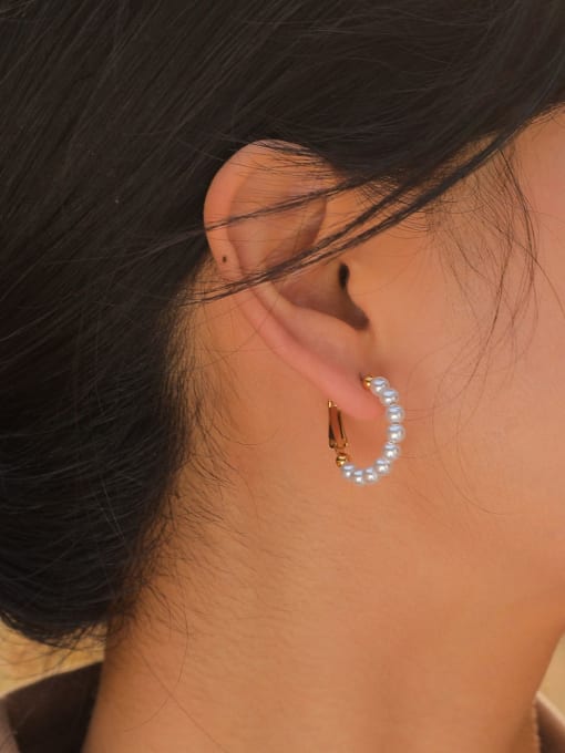 LI MUMU Stainless steel Imitation Pearl Geometric Minimalist Hoop Earring 3
