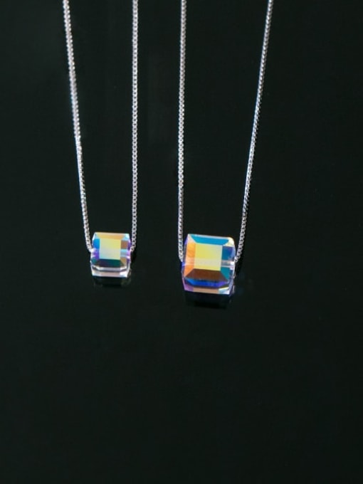 Rosh 925 Sterling Silver Crystal Square Minimalist Necklace