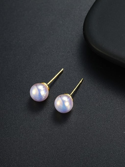 8mm Pink Zinc Alloy Imitation Pearl Round Minimalist Stud Earring