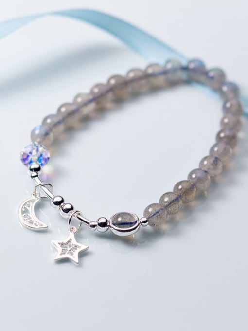 Rosh 925 Sterling Silver Moonstone Star Minimalist Beaded Bracelet 2