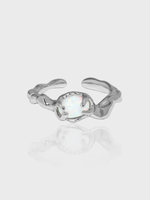 DAKA 925 Sterling Silver Glass Stone Irregular Vintage Band Ring
