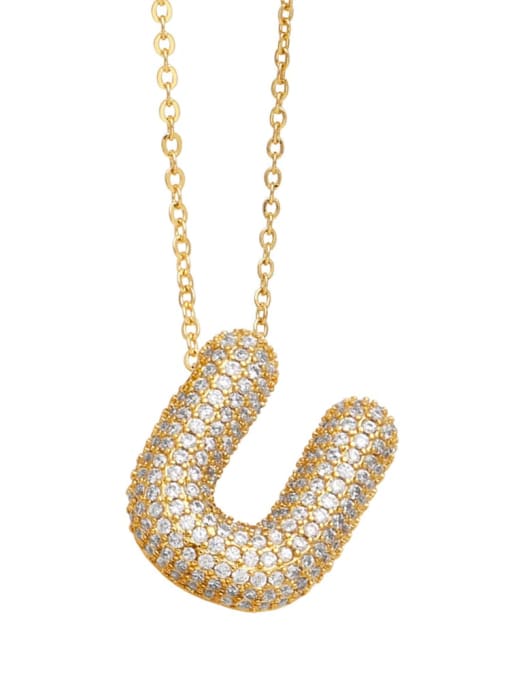 U Brass Cubic Zirconia Letter Minimalist Necklace