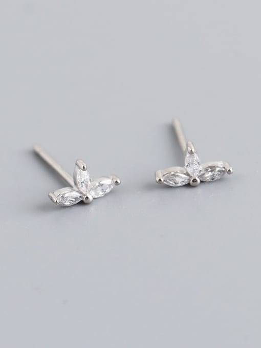 White gold (with plastic plug) 925 Sterling Silver Cubic Zirconia Geometric Minimalist Stud Earring