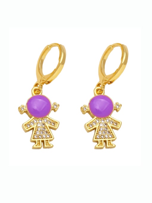 purple Brass Cubic Zirconia Girl Vintage Huggie Earring
