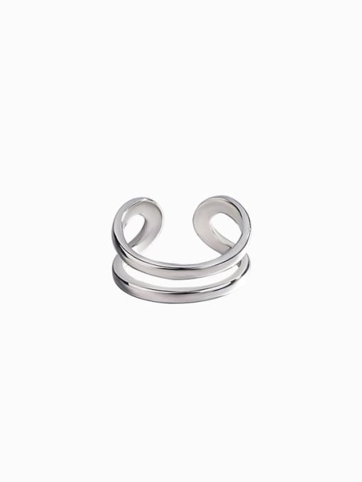 HAHN 925 Sterling Silver Geometric Minimalist Simple double lines Stackable Ring 0