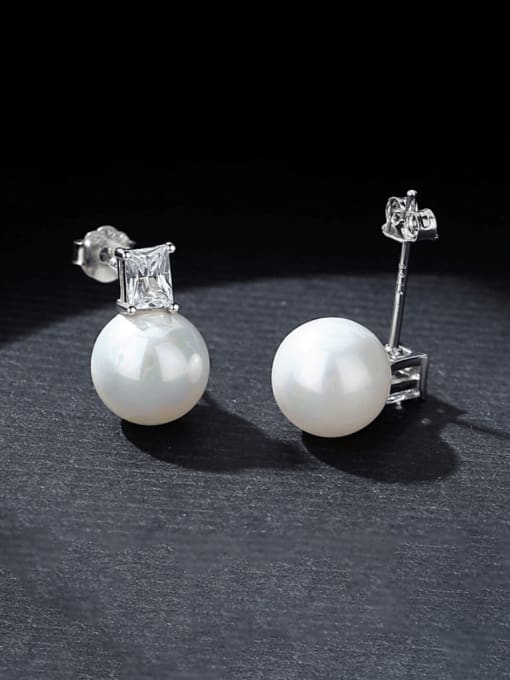 SE23021702 Rh 925 Sterling Silver Imitation Pearl Geometric Minimalist Drop Earring