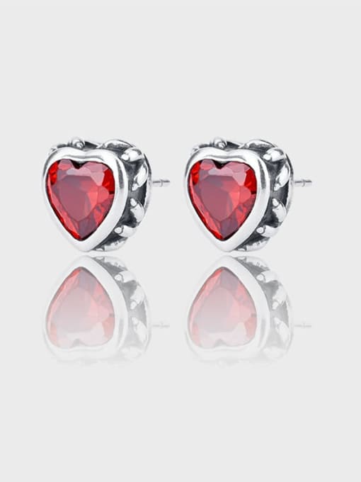 KDP780 red 925 Sterling Silver Cubic Zirconia Heart Vintage Stud Earring