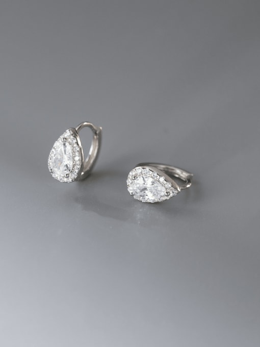 Rosh 925 Sterling Silver Cubic Zirconia Water Drop Dainty Huggie Earring 1
