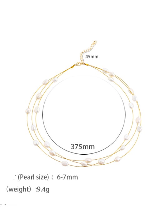 gold+white Brass Freshwater Pearl Round Minimalist Multi Strand Necklace