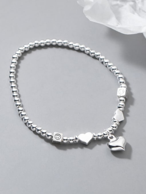 Rosh 925 Sterling Silver Bead Heart Vintage Beaded Bracelet 2