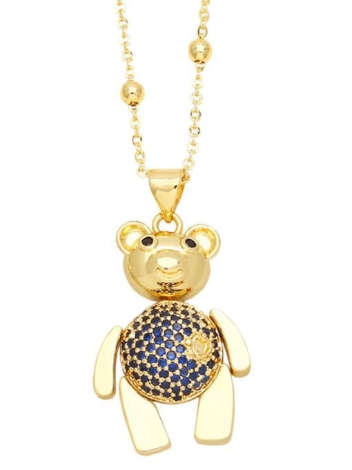blue Brass Cubic Zirconia Bear Vintage Necklace