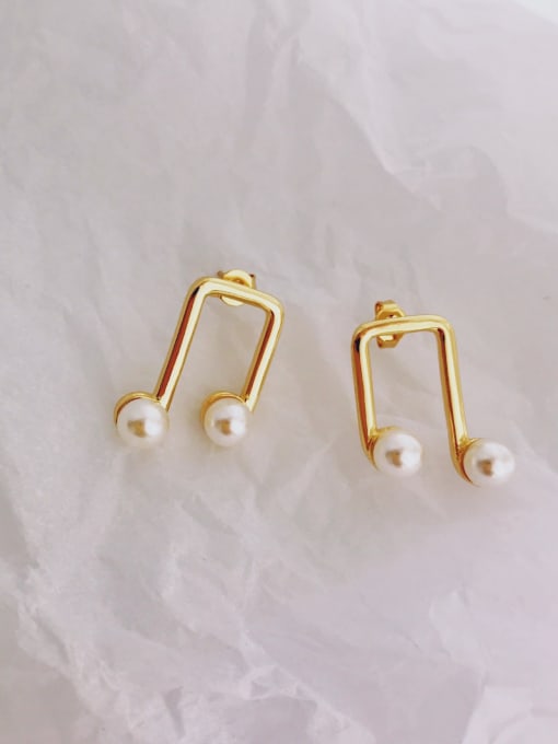 LI MUMU Copper Imitation Pearl White Geometric Minimalist Stud Earring 2
