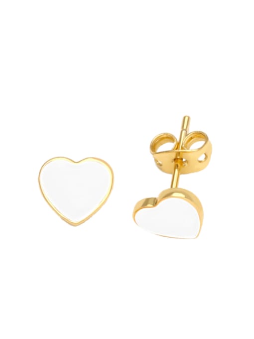 white Brass Enamel Heart Minimalist Stud Earring