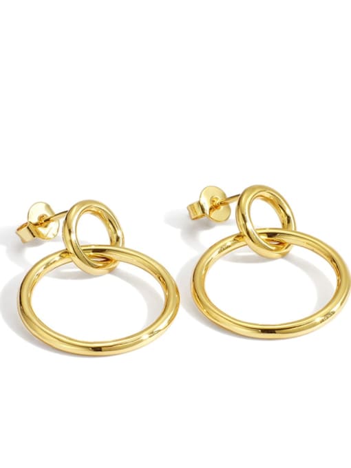 Gold Double Circle Earrings Brass Geometric Minimalist Drop Earring