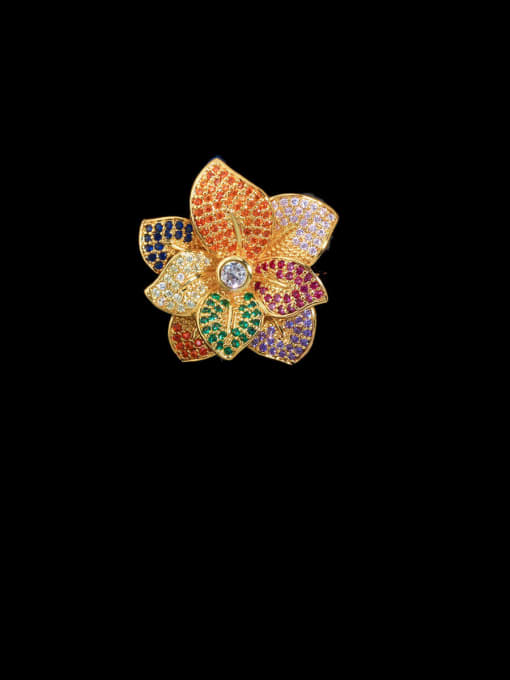 gold Copper With Cubic Zirconia Fashion Flower Statement Free Size Rings
