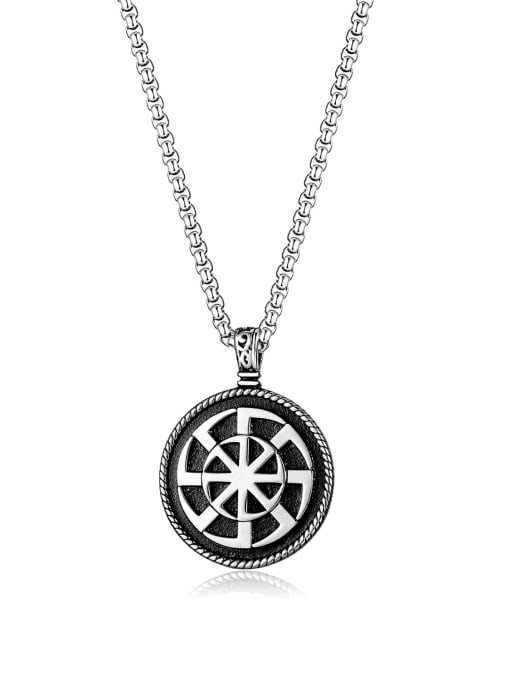 2191 pendant+with Pearl chain 3*55cm Titanium Steel Vintage Round Pendant Man Necklace