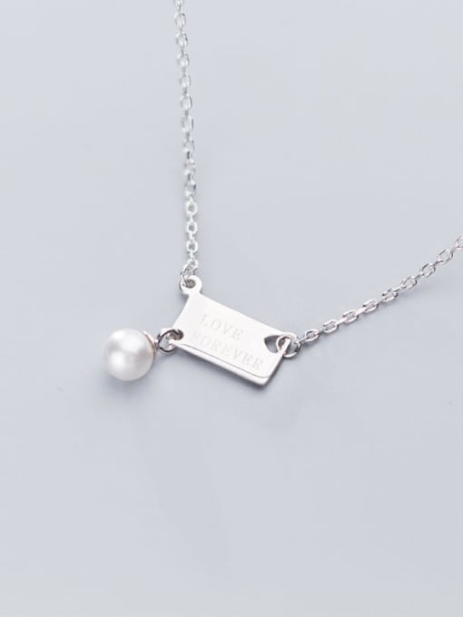 Rosh 925 Sterling Silver Imitation Pearl Fashion English Tag Pendant Necklace 2