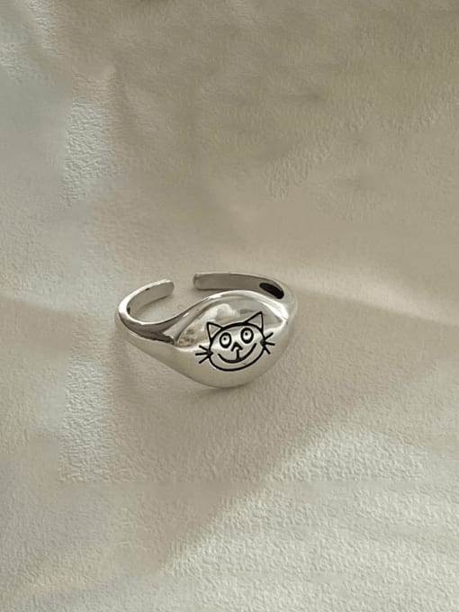 Boomer Cat 925 Sterling Silver Irregular Cat Vintage Band Ring 0