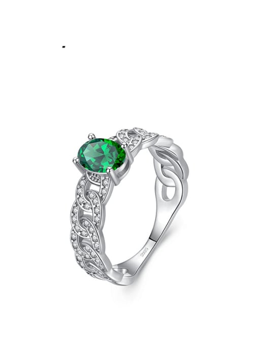 green 925 Sterling Silver Cubic Zirconia Geometric Classic Band Ring