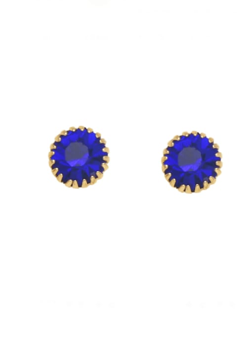blue Brass Cubic Zirconia Heart Cross Minimalist Stud Earring
