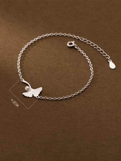 Rosh 925 Sterling Silver Imitation Pearl Leaf Minimalist Link Bracelet 2