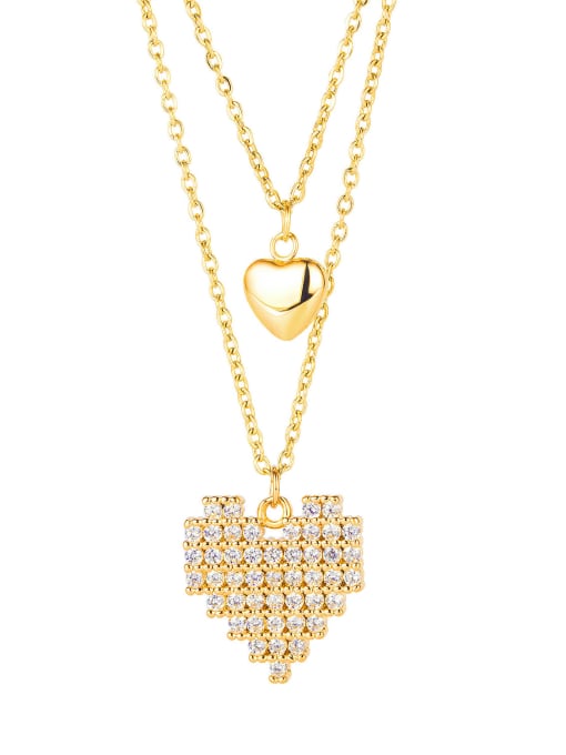 1854 gold plated necklace Titanium Steel Cubic Zirconia Heart Minimalist Multi Strand Necklace