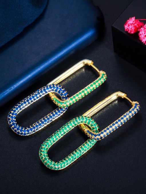 Blue green mix Brass Cubic Zirconia Geometric Luxury Huggie Earring