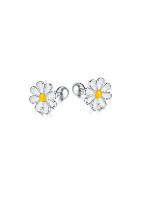 806 steel earrings Titanium Steel Enamel Flower Minimalist Stud Earring