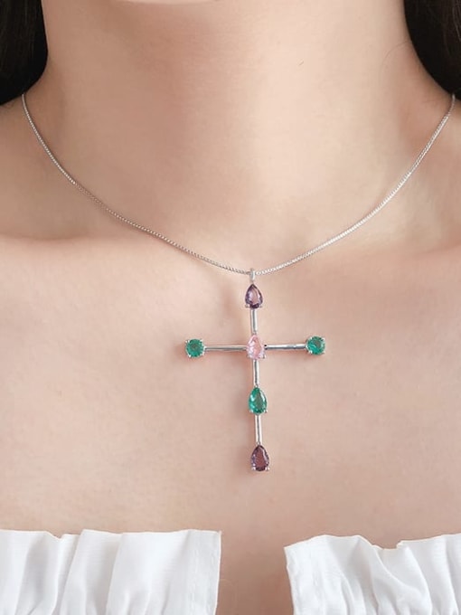 ROSS Copper Crystal Cross Minimalist Regligious Necklace 1