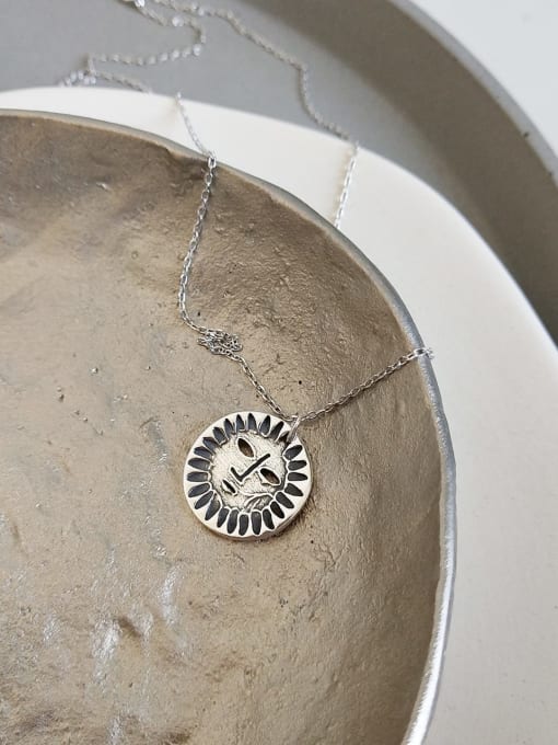 Boomer Cat 925 Sterling Silver Round Artisan sunflower Initials Necklace 0
