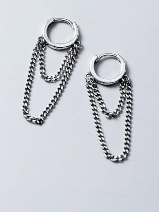 Rosh 925 Sterling Silver Vintage Retro round tassel chain  Huggie Earring 0