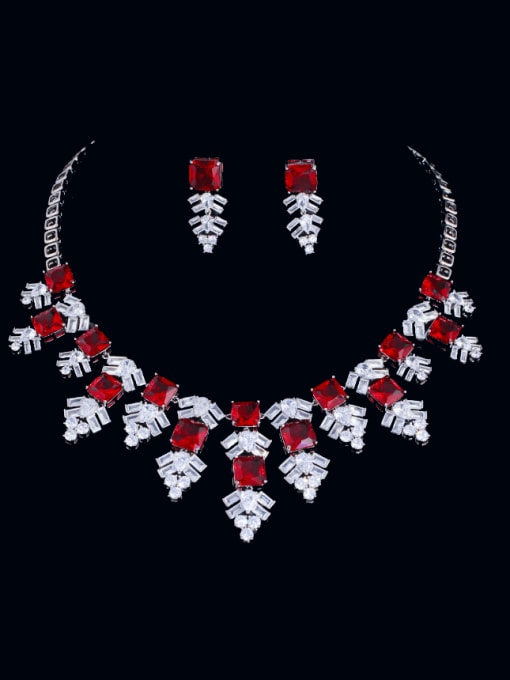 L.WIN Brass Cubic Zirconia  Luxury Flower  Earring and Necklace Set 0