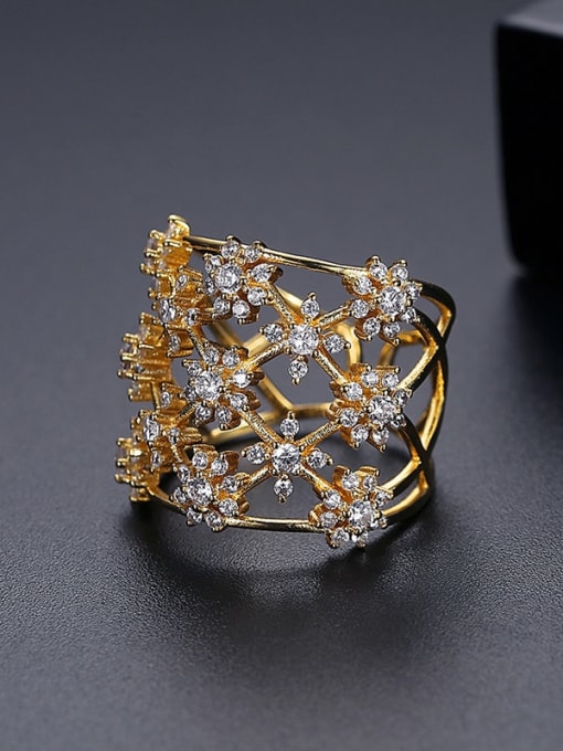 18k T18I12 Copper Cubic Zirconia Flower Luxury Band Ring