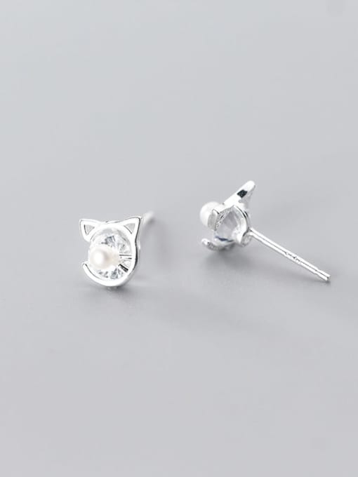 Rosh 925 Sterling Silver Cubic Zirconia Cat Minimalist Stud Earring 2