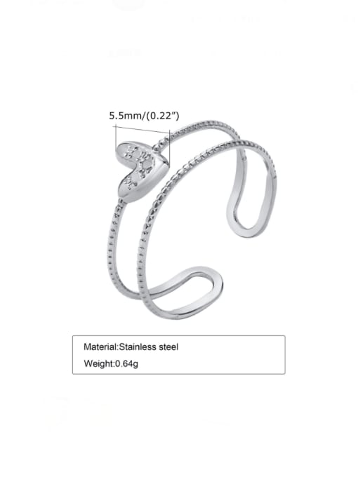 Steel color Stainless steel Cubic Zirconia Heart Minimalist Stackable Ring