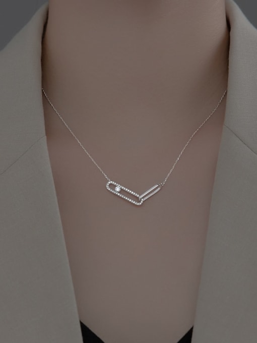 Rosh 925 Sterling Silver Cubic Zirconia Geometric Minimalist Necklace 1