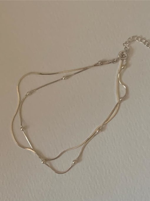 Boomer Cat 925 Sterling Silver Minimalist  Double Layer Chain Anklet 2