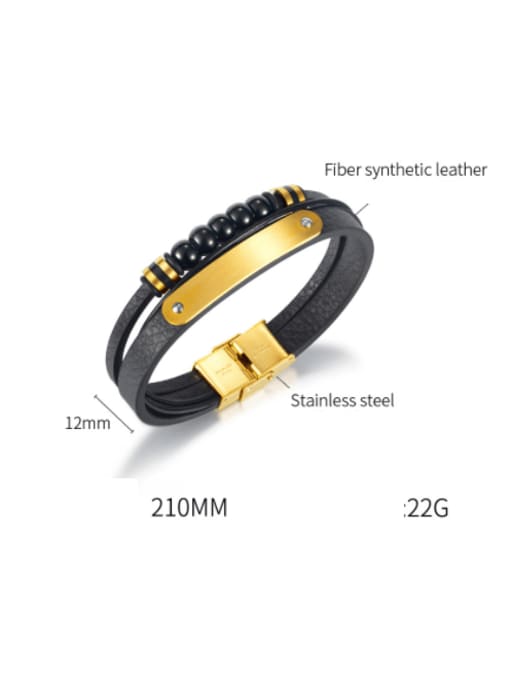 Open Sky Stainless steel Leather Geometric Minimalist Strand Bracelet 3