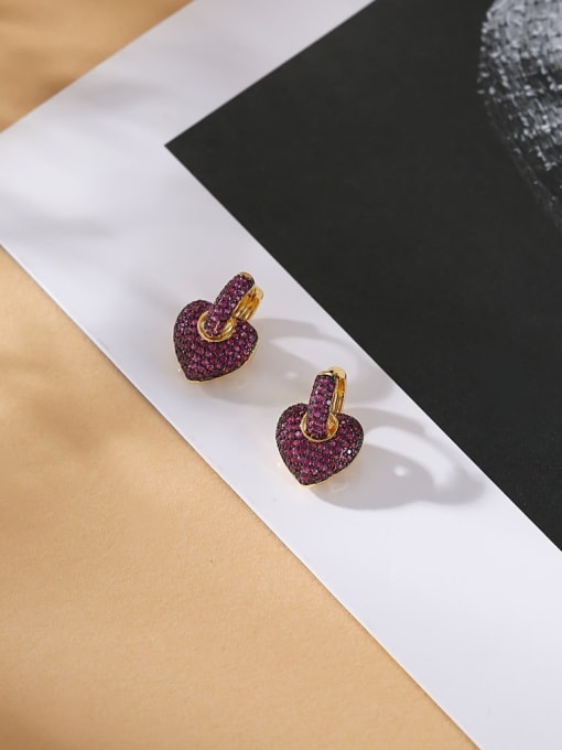 ROSS Brass Cubic Zirconia Heart Luxury Huggie Earring 2